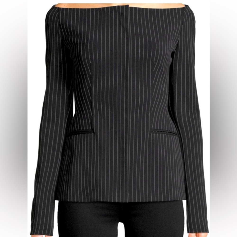 NWT Theory Black & White Pinstripe Off the Shoulder Blazer 8